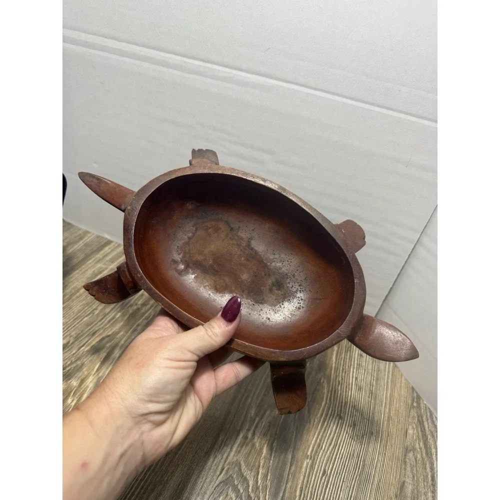 Vintage Wooden Turtle Hand Carved Wood‎ Trinket/Coin Box